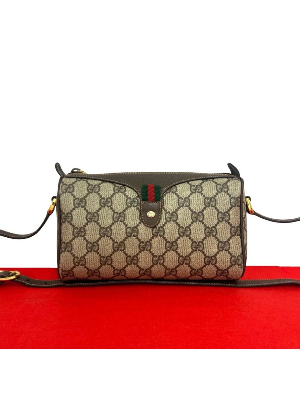 Gucci Vintage Sherry Line GG Logo Leather Shoulder Bag Pochette Brown